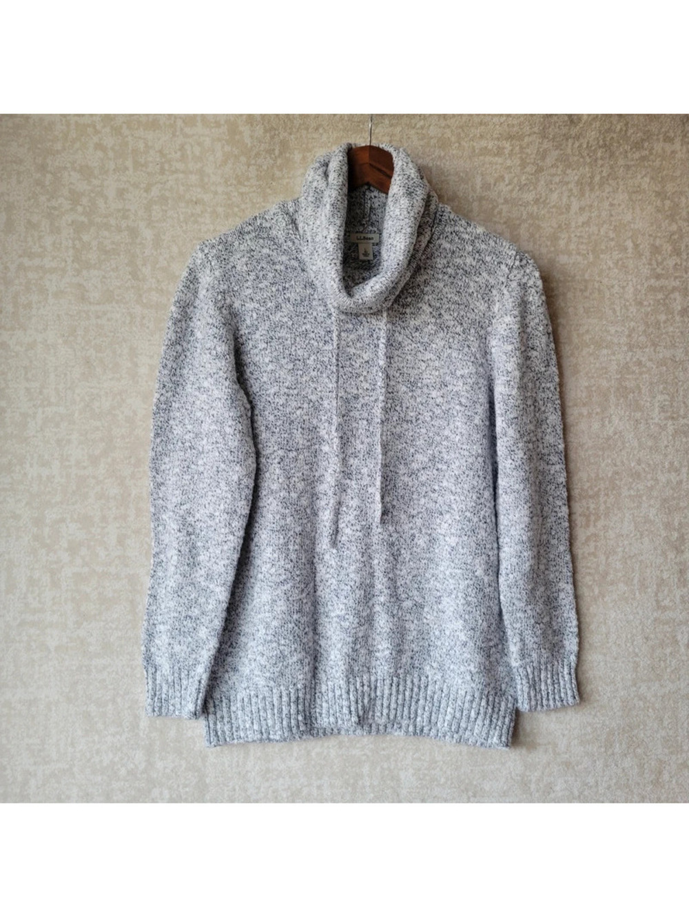 L.L. Bean Pullover Knit Sweater Large Womens Blue White Mock Neck Warm Winter
